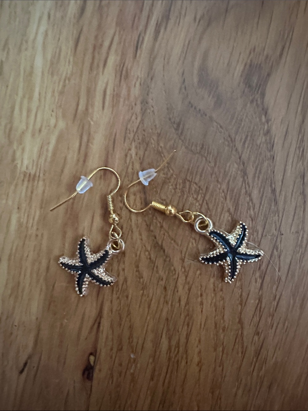Gold and Navy Starfish Dangle Earrings